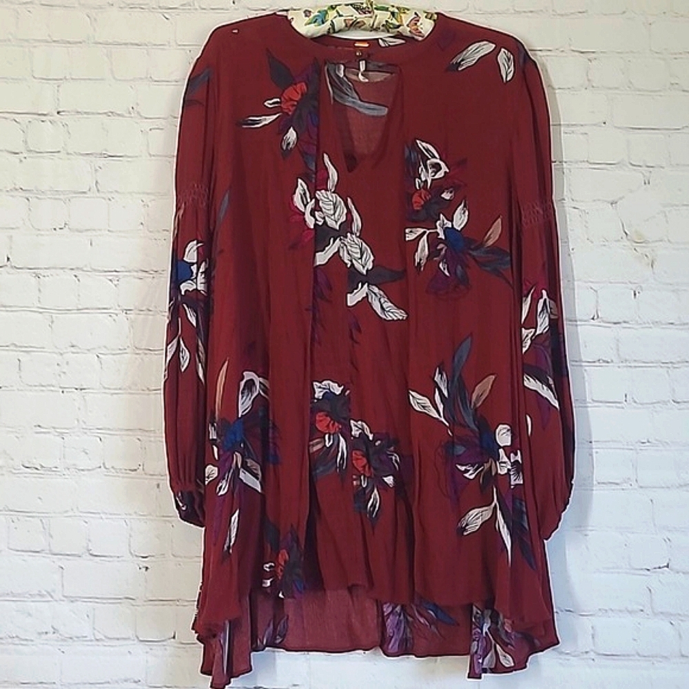 Free People Electric Orchid Tree Swing Tunic Dress Red Boho Peasant Festival XS - Picture 6 of 17